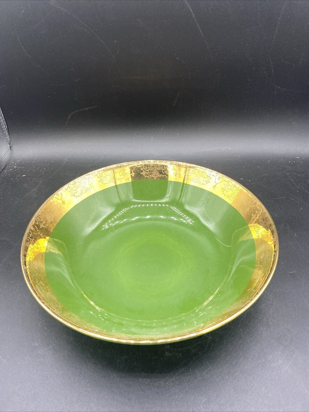 Vintage Green-O-Gold 22K Serving Bowl by Sabin 9”
